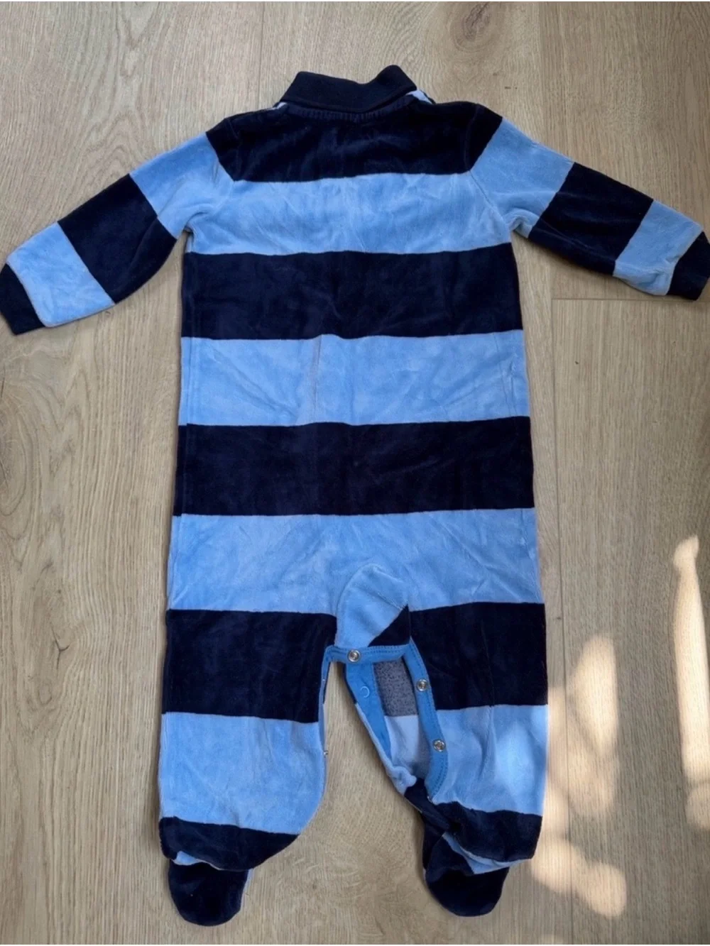 Ralph Lauren Light Blue & Navy Striped Polo Footie 9 months